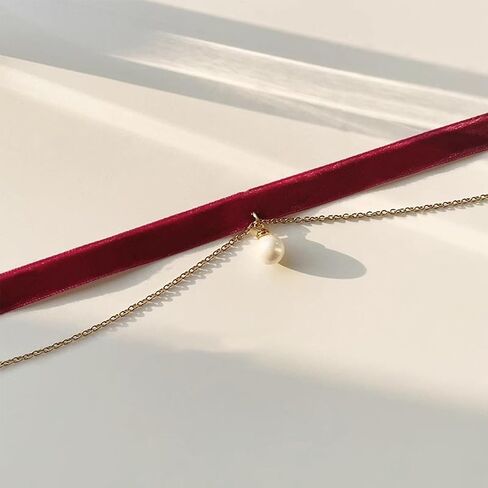 Christmas Red Velvet Choker Necklace Bell Pearl Pendant Necklace Christmas Holiday Necklace Jewelry in Saudi Arabia