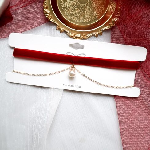 Christmas Red Velvet Choker Necklace Bell Pearl Pendant Necklace Christmas Holiday Necklace Jewelry in Saudi Arabia