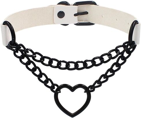 Choker Necklace for Women,Soft Love Heart Adjustable Leather PU Goth Tops Punk Collar Chain Gothic Jewelry Accessories Necklaces in Kuwait