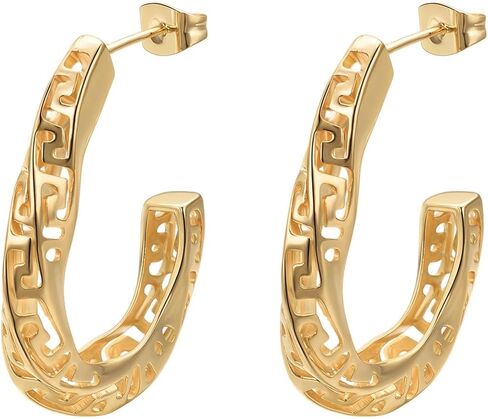 Huggie Hoop Greek Earrings For Women Unique 14K Gold Plated Cutout U Shaped Earrings Jewelry in Saudi Arabia