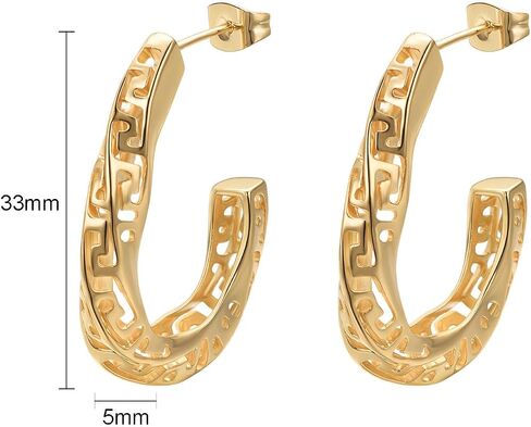 Huggie Hoop Greek Earrings For Women Unique 14K Gold Plated Cutout U Shaped Earrings Jewelry in Saudi Arabia