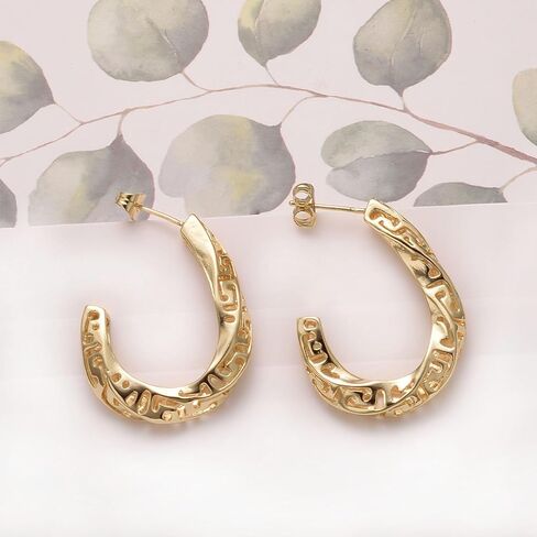Huggie Hoop Greek Earrings For Women Unique 14K Gold Plated Cutout U Shaped Earrings Jewelry in Saudi Arabia