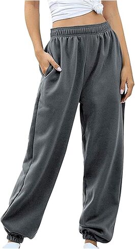 JiXiang Womens Baggy Sweatpant Joggers 2025 Cinch Bottom Casual High Waisted Pants Pocket Sport Workout Active Lounge Trouser in Saudi Arabia