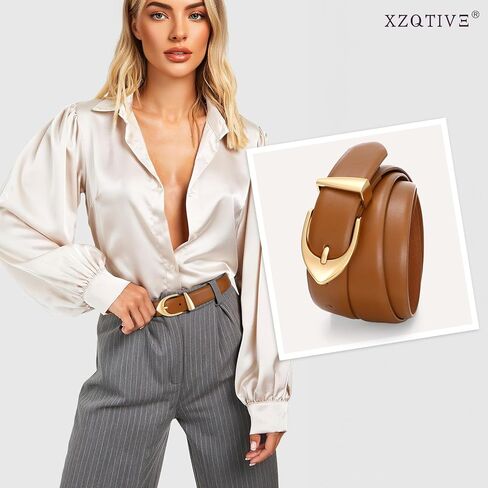 أحزمة جلدية نسائية XZQTIVE، تصميم كلاسيكي بسيط لفساتين بناطيل الجينز، حزام أسود مع إبزيم ذهبي in Kuwait