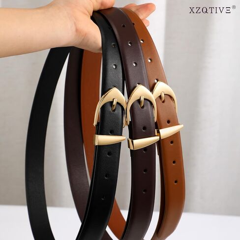 أحزمة جلدية نسائية XZQTIVE، تصميم كلاسيكي بسيط لفساتين بناطيل الجينز، حزام أسود مع إبزيم ذهبي in Kuwait