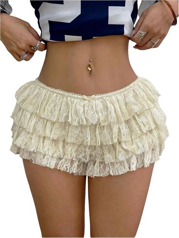 SweatyRocks Women's Y2k Lace Bloomers Mini Shorts Coquette Low Rise Ruffle Layered Shorts in Saudi Arabia