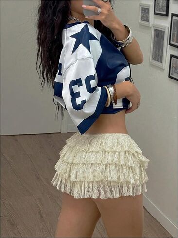 SweatyRocks Women's Y2k Lace Bloomers Mini Shorts Coquette Low Rise Ruffle Layered Shorts in Saudi Arabia
