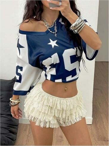 SweatyRocks Women's Y2k Lace Bloomers Mini Shorts Coquette Low Rise Ruffle Layered Shorts in Saudi Arabia