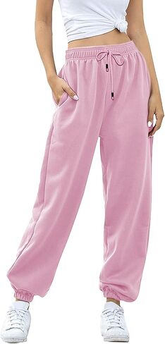 JiXiang Womens Baggy Sweatpant Joggers 2025 Cinch Bottom Casual High Waisted Pants Pocket Sport Workout Active Lounge Trouser in Saudi Arabia