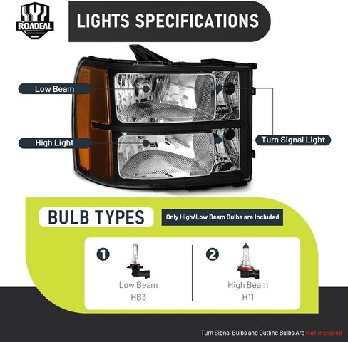المصابيح الأمامية ث/مصابيح لـ 2007-2013 سيارة GMC موديل سييرا 1500/2007-2014 سييرا 2500 HD 3500 HD كشافات هالوجين بديلة للسائق وجانب الركاب in Kuwait