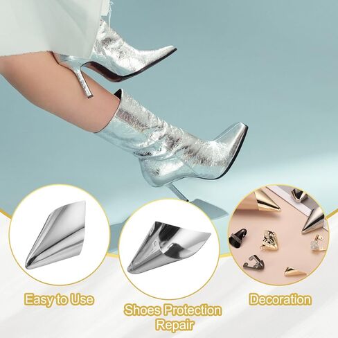 uxcell 2Pcs Metal Shoes Pointed Protector High Heel Toe Caps Cover Durable Shoe Tip Cover Pointed Shoe Head Tips Cap for Shoe Protection Repair, Dress Shoe Protection (Gold, 32mm) in Kuwait