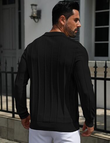 MioRoim Men's Knit Polo Shirts Casual Long Sleeve Polo Sweater Cable Ribbed Knitted Sweaters Vintage Golf Pullover Shirt in Saudi Arabia
