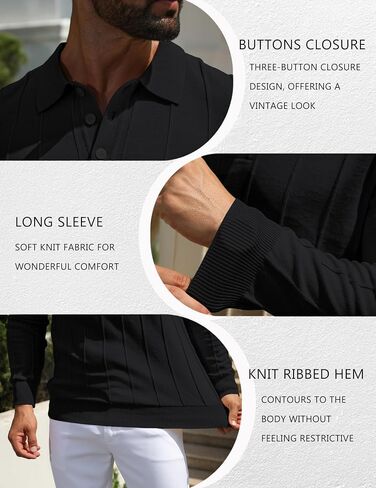 MioRoim Men's Knit Polo Shirts Casual Long Sleeve Polo Sweater Cable Ribbed Knitted Sweaters Vintage Golf Pullover Shirt in Saudi Arabia