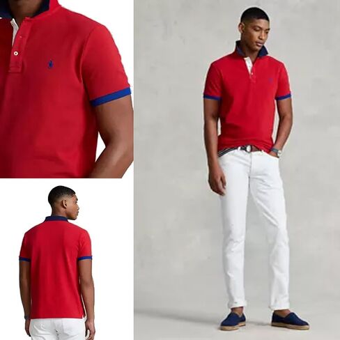 قميص بولو RALPH LAUREN للرجال ذو قصة كلاسيكية، أحمر - كحلي، صغير in Saudi Arabia