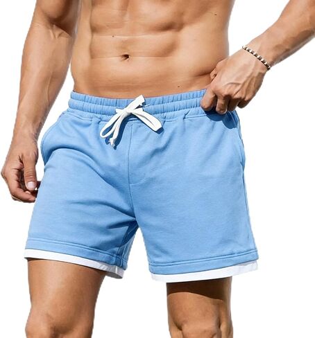 Men Cotton 5.5 Inch Sweat Shorts Elastic Waist Casual Workout with Pockets in Saudi Arabia