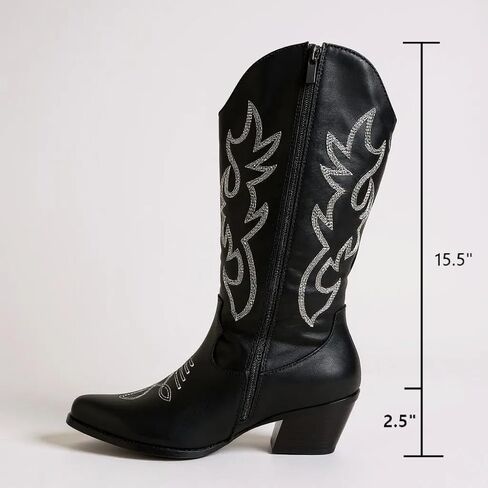Women Western Cowbow Stitched Pointed Toe Mid-Calf High Chunky Low Heel Boots in Saudi Arabia