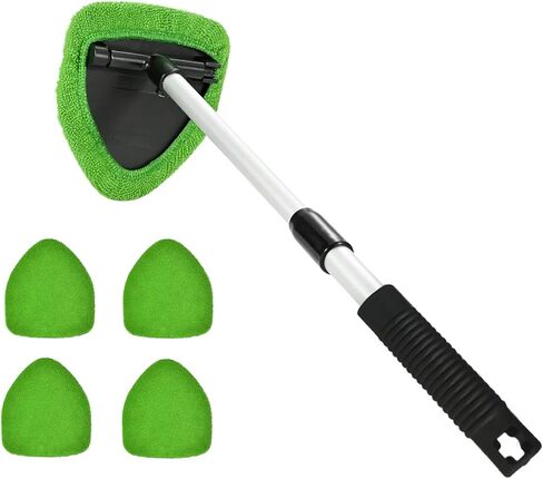 Windshield Cleaning Tool, Car Window Cleaner, Windshield Cleaner with 4 Washable Reusable Microfiber Pads and Extendable Handle, Auto Glass Wiper Cleaning Kit Universal for Car (Green) in Saudi Arabia