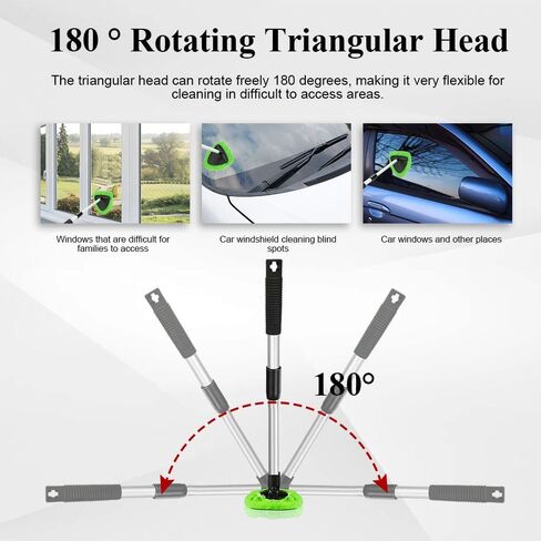 Windshield Cleaning Tool, Car Window Cleaner, Windshield Cleaner with 4 Washable Reusable Microfiber Pads and Extendable Handle, Auto Glass Wiper Cleaning Kit Universal for Car (Green) in Saudi Arabia