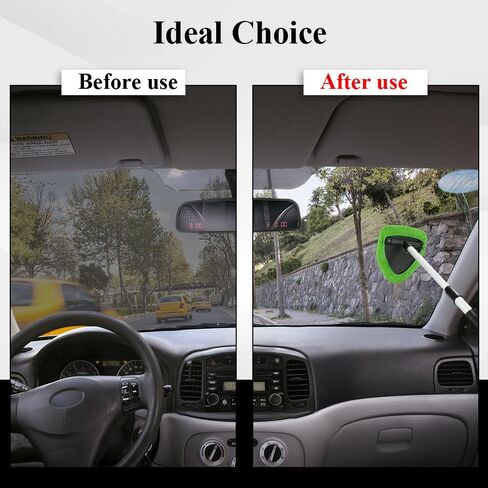 Windshield Cleaning Tool, Car Window Cleaner, Windshield Cleaner with 4 Washable Reusable Microfiber Pads and Extendable Handle, Auto Glass Wiper Cleaning Kit Universal for Car (Green) in Saudi Arabia