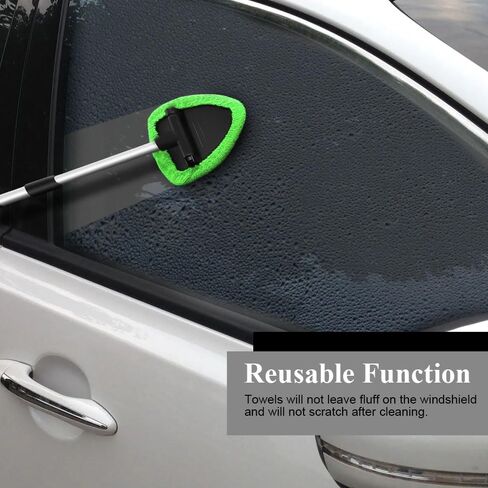 Windshield Cleaning Tool, Car Window Cleaner, Windshield Cleaner with 4 Washable Reusable Microfiber Pads and Extendable Handle, Auto Glass Wiper Cleaning Kit Universal for Car (Green) in Saudi Arabia