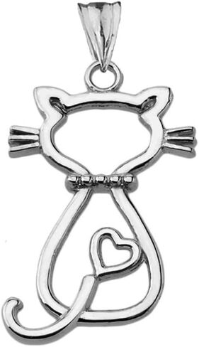 Animal Kingdom Unique Sterling Silver Openwork Backwards Cat Charm Pendant in Saudi Arabia
