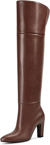 wetkiss Thigh High Boots for Women, Over the Knee Boots with Chunky Heel, Side Zipper, Wide Calf Design, Stylish and Comfy in Kuwait