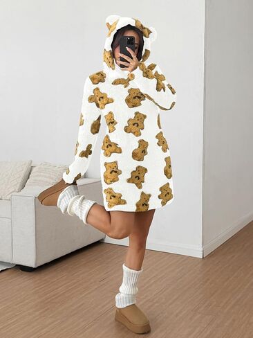 ZAFUL المرأة الصوف مقنعين ثوب النوم طويلة الأكمام الفانيلا فستان سهرة غامض ملابس النوم بيجامة مع جيوب in Saudi Arabia