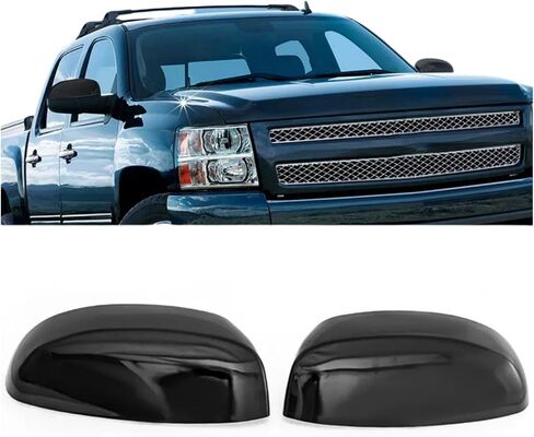 Pair Side Mirror Cover Caps Top Half for Chevrolet Silverado Tahoe Suburban GMC Sierra Yukon Xl 1500 2500 3500 HD Cadillac Escalade 2007 2008 2009 2010 2011 2012 2013 2014 (Glossy Black) in Kuwait