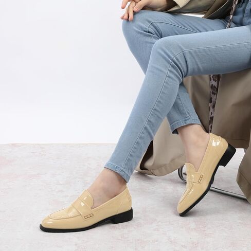 NUMALEO Women's Loafers Penny Loafers & Slip-ons Flats Closed Round Toe Low Heel Shoes 1 Inch Patent Fashion Casual Shoes Comfortable Work Office Flats Dressy Shoes in Saudi Arabia