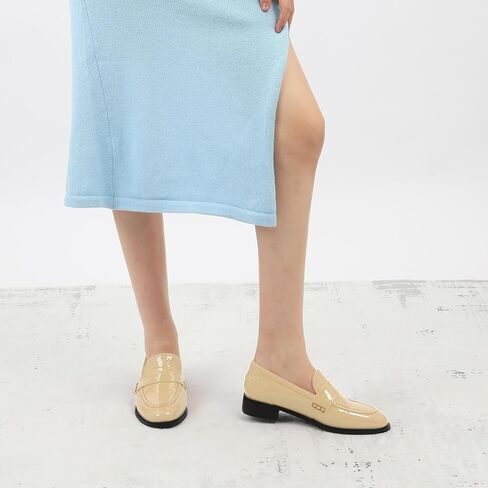 NUMALEO Women's Loafers Penny Loafers & Slip-ons Flats Closed Round Toe Low Heel Shoes 1 Inch Patent Fashion Casual Shoes Comfortable Work Office Flats Dressy Shoes in Saudi Arabia