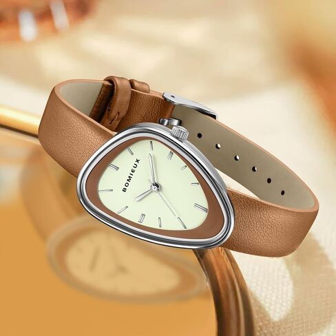 Creative Irregular Watches for Women, Stylish Vintage Analog Quartz Ladies Watches with Leather Strap, Simple Dial, Second Hand, Casual Wrist Watch in Kuwait
