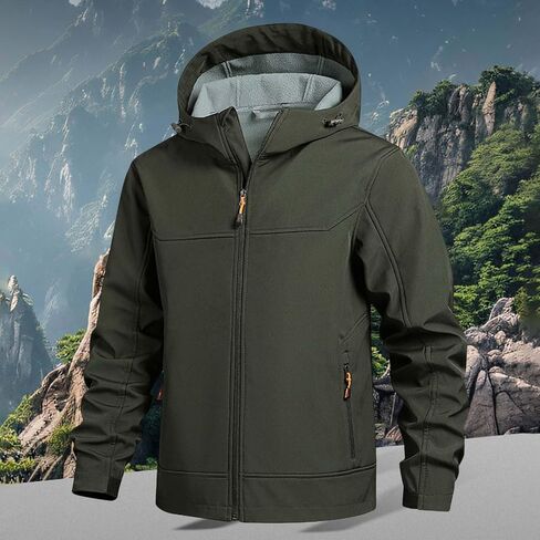 JiXiang Windbreaker Jackets for Men Tactical Softshell Fleece Lined Lightweight Coat with Hood Zipper Outdoor Hiking Jackets in Saudi Arabia