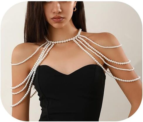 Multi-layer Pearl Tassel Shoulder Chain Necklace for Women Layered Beaded Shoulder Body Chain Jewelry Festival Rave Pearl Tassel Arm Chain Jewelry in Saudi Arabia