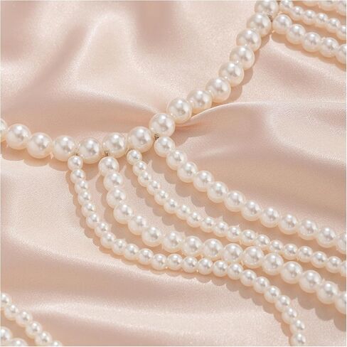 Multi-layer Pearl Tassel Shoulder Chain Necklace for Women Layered Beaded Shoulder Body Chain Jewelry Festival Rave Pearl Tassel Arm Chain Jewelry in Saudi Arabia