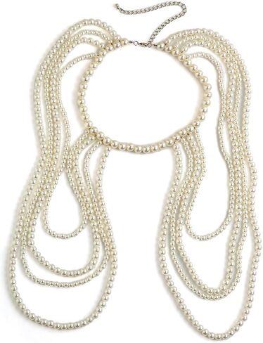 Multi-layer Pearl Tassel Shoulder Chain Necklace for Women Layered Beaded Shoulder Body Chain Jewelry Festival Rave Pearl Tassel Arm Chain Jewelry in Saudi Arabia