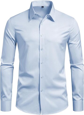 Men's Athletic Slim Fit Long Sleeve Button Down Shirts for Gym Business Casual Stretch Tops Breathable Solid Dress Shirts in Saudi Arabia
