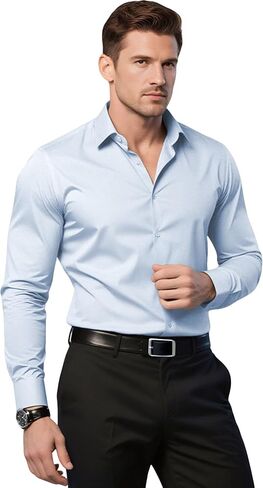 Men's Athletic Slim Fit Long Sleeve Button Down Shirts for Gym Business Casual Stretch Tops Breathable Solid Dress Shirts in Saudi Arabia