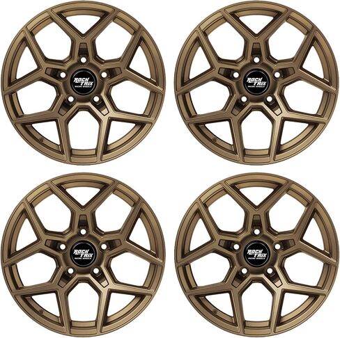عجلات RockTrix RT105 مقاس 17 بوصة متوافقة مع عجلات Jeep Wrangler JK JL 17x9 5x5 (+12 مم إزاحة) مساحة خلفية 5.5 بوصة، 5x5 PCD، تجويف 71.5 مم، أسود، تناسب أيضًا Gladiator Commander Grand Cherokee (مجموعة من 4) in Saudi Arabia