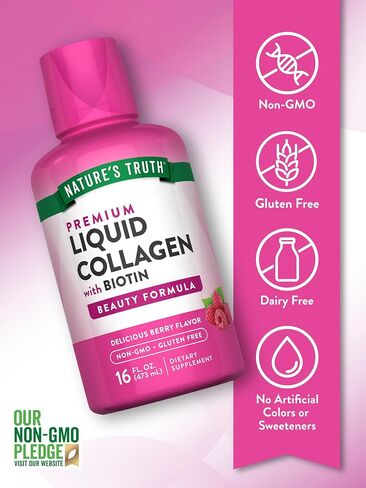 Nature's Truth Liquid Collagen | 16 oz | with Biotin | Beauty Formula | Berry Flavor | Non-GMO & Gluten Free Supplement in Saudi Arabia