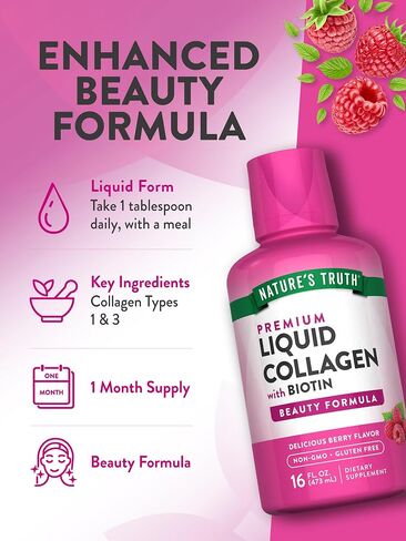 Nature's Truth Liquid Collagen | 16 oz | with Biotin | Beauty Formula | Berry Flavor | Non-GMO & Gluten Free Supplement in Saudi Arabia