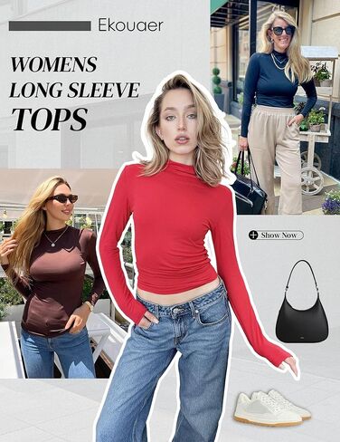 Ekouaer Turtleneck Shirt Women Long Sleeve Mock Neck Slim Fit Tops Thermal Base Layer Soft Lightweight Stretch Undershirts in Kuwait