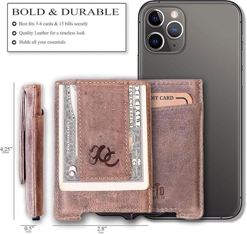 محفظة رجالية منبثقة تلقائيًا بخاصية RFID، جلد محبب بالكامل، سعة 7 بطاقات (بني داكن) in Kuwait