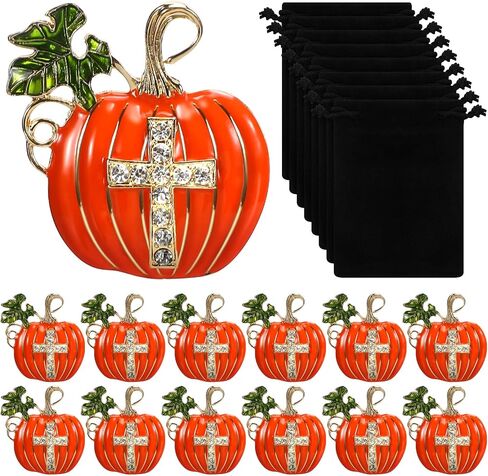 12 Set Pumpkins Pin for Women Halloween Brooch Fall Pins Bulk Rhinestone Religious Cross Brooches Enamel Lapel Metal Pins with Velvet Bag for Christian Church Sunday School Jewelry Gifts in Saudi Arabia