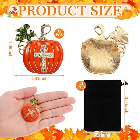 12 Set Pumpkins Pin for Women Halloween Brooch Fall Pins Bulk Rhinestone Religious Cross Brooches Enamel Lapel Metal Pins with Velvet Bag for Christian Church Sunday School Jewelry Gifts in Saudi Arabia