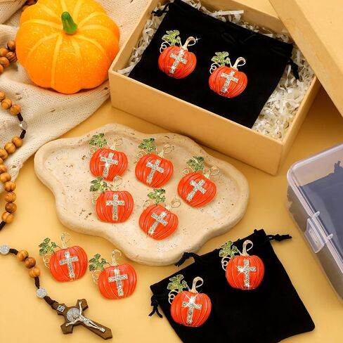 12 Set Pumpkins Pin for Women Halloween Brooch Fall Pins Bulk Rhinestone Religious Cross Brooches Enamel Lapel Metal Pins with Velvet Bag for Christian Church Sunday School Jewelry Gifts in Saudi Arabia