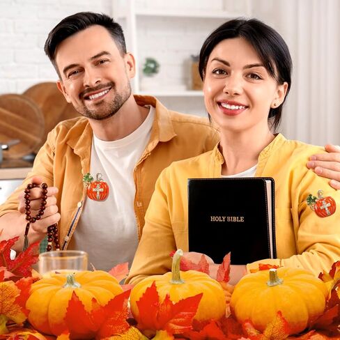 12 Set Pumpkins Pin for Women Halloween Brooch Fall Pins Bulk Rhinestone Religious Cross Brooches Enamel Lapel Metal Pins with Velvet Bag for Christian Church Sunday School Jewelry Gifts in Saudi Arabia