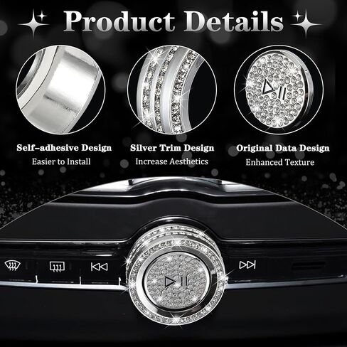 غطاء مقبض ضبط حجم السيارة من TOMALL متوافق مع فولفو XC90/S90/V90 2015-2025/XC60 2018-2025/S60/V60 2020-2025/XC40 2020-2025 وحدة التحكم المركزية غطاء زر الصوت غطاء حلقة ملحقات السيارة الماسية in Saudi Arabia