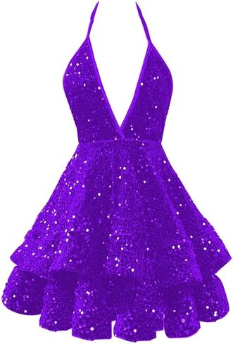Sparkly Sequin Short Homecoming Dresses for Teens V Neck Tiered Layered Mini Prom Cocktail Party Dress in Saudi Arabia