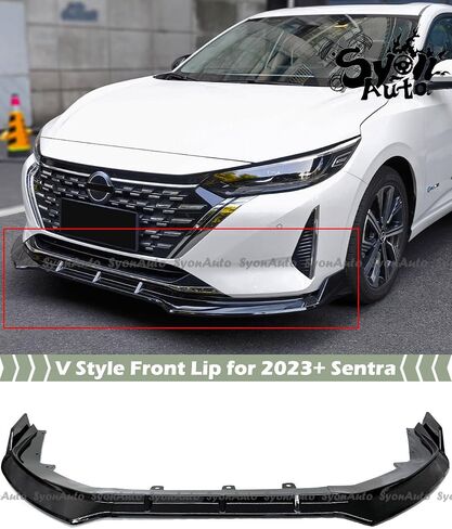 يناسب 2024+ نيسان سنترا Gloss Black V Style المصد الأمامي طقم مقسم الشفاه 3PCS ABS in Saudi Arabia