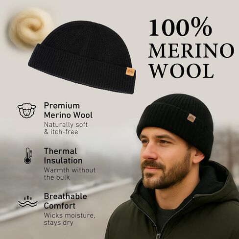 قبعة TOP-EX PolarWool™ 100% من صوف ميرينو لصياد السمك | قبعة بحار قصيرة دافئة بطبقة واحدة ناعمة للرجال والنساء in Kuwait